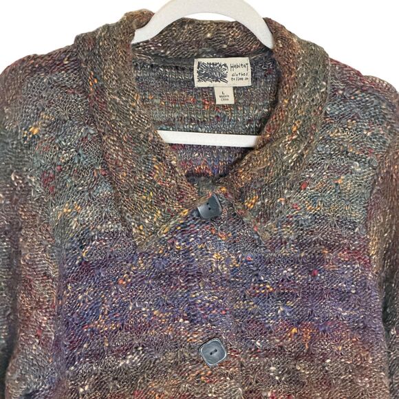 Habitat Clothes To Live In Cardigan Sweater Marled Confetti Gray L bv - Picture 2 of 8